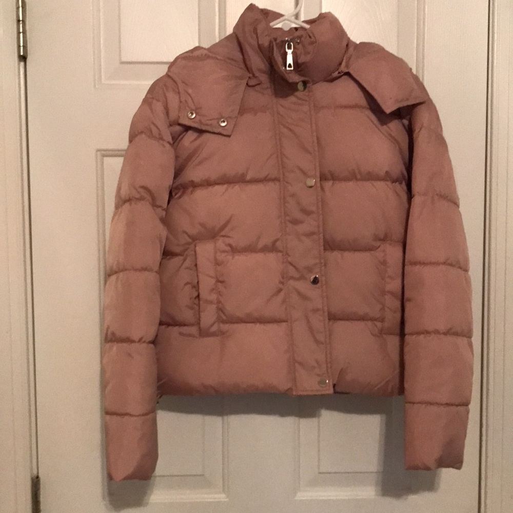 Blush hooded puffer coat